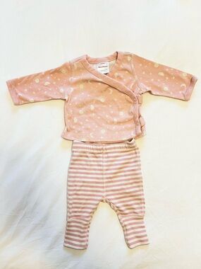 Hanna Andersson Pink Organic Cotton Newborn Wrap Top and Pants